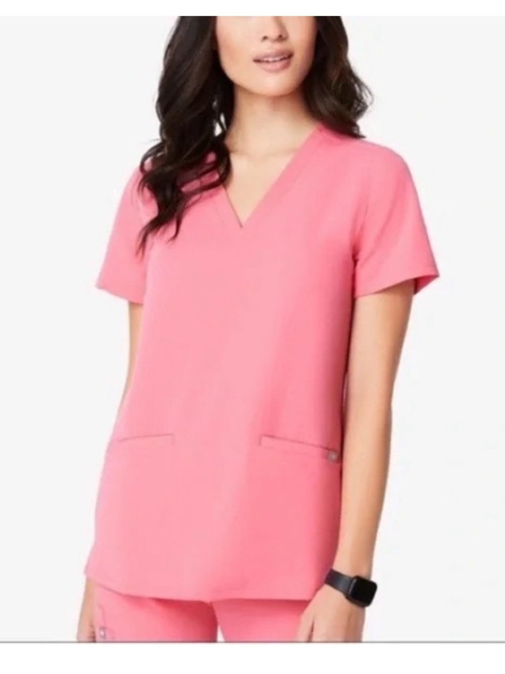 FIGS Casma Three-Pocket Scrub Top Neon Pink